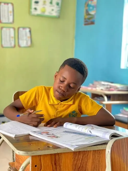 Student looking at the board